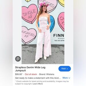 Finnleys Strapless Pink Denim Wide Leg Jumpsuit